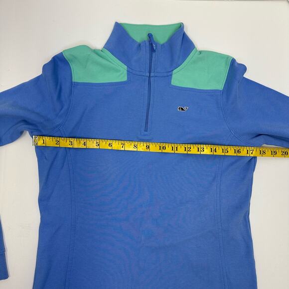Vineyard Vines Women's 1/4 Zip Pullover XS Blue/Green Whale Logo - Picture 10 of 11